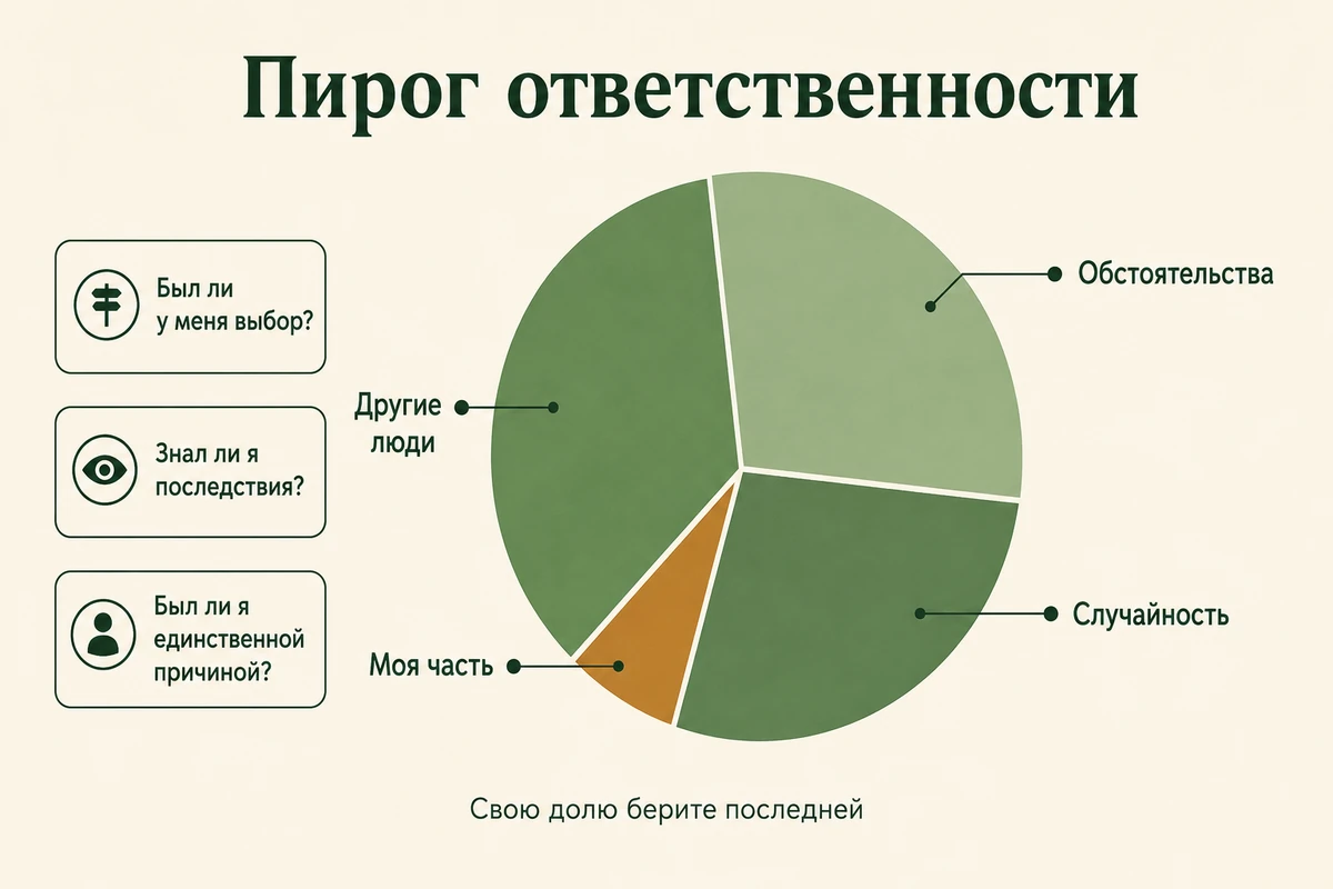 Пирог ответственности: как распределить вину между обстоятельствами, другими людьми и собой