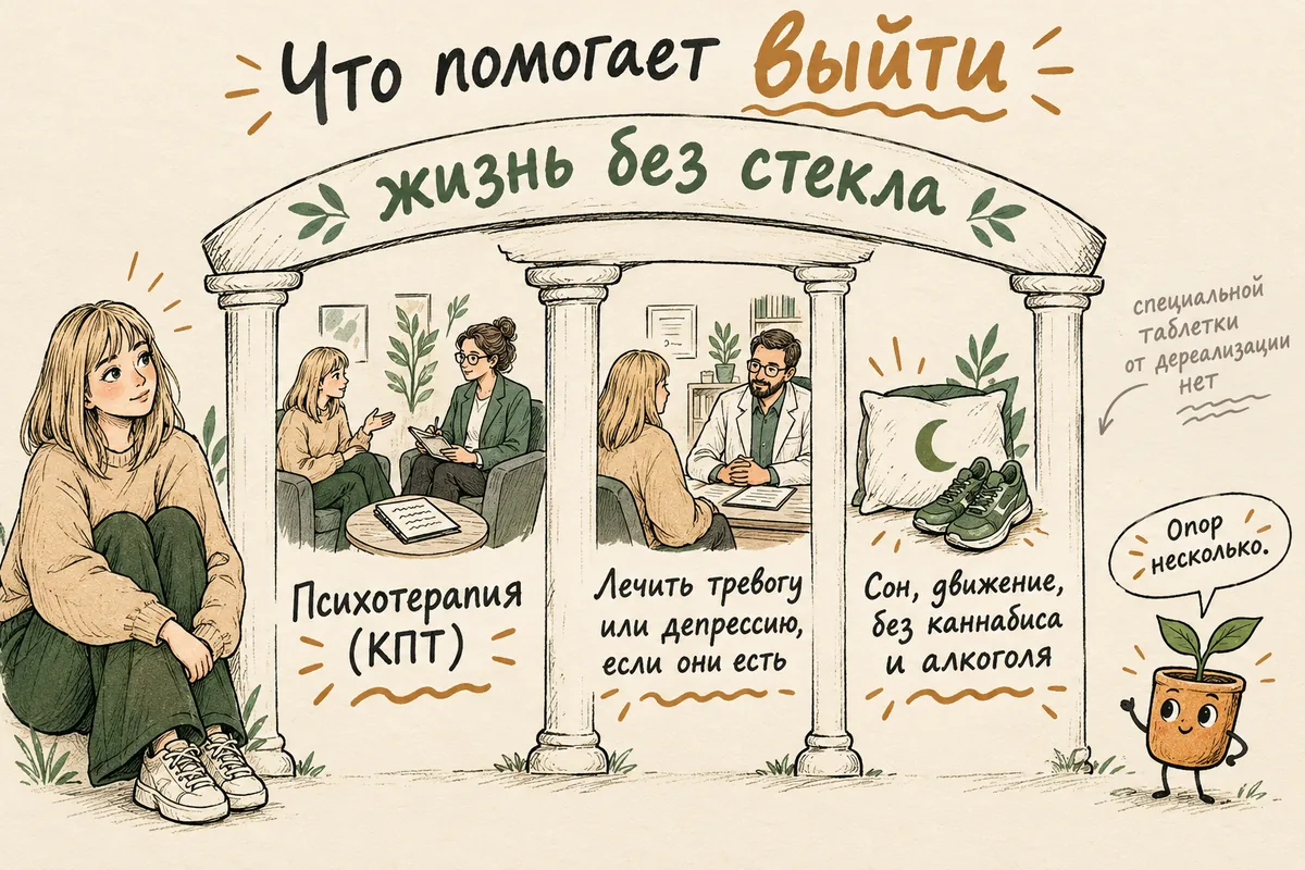 Как лечат дереализацию: психотерапия КПТ, лечение сопутствующей тревоги и депрессии, сон и отказ от каннабиса