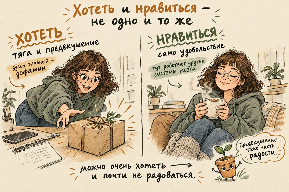 Хотеть и нравиться: дофамин отвечает за тягу и предвкушение, а удовольствие от награды обеспечивают другие системы мозга