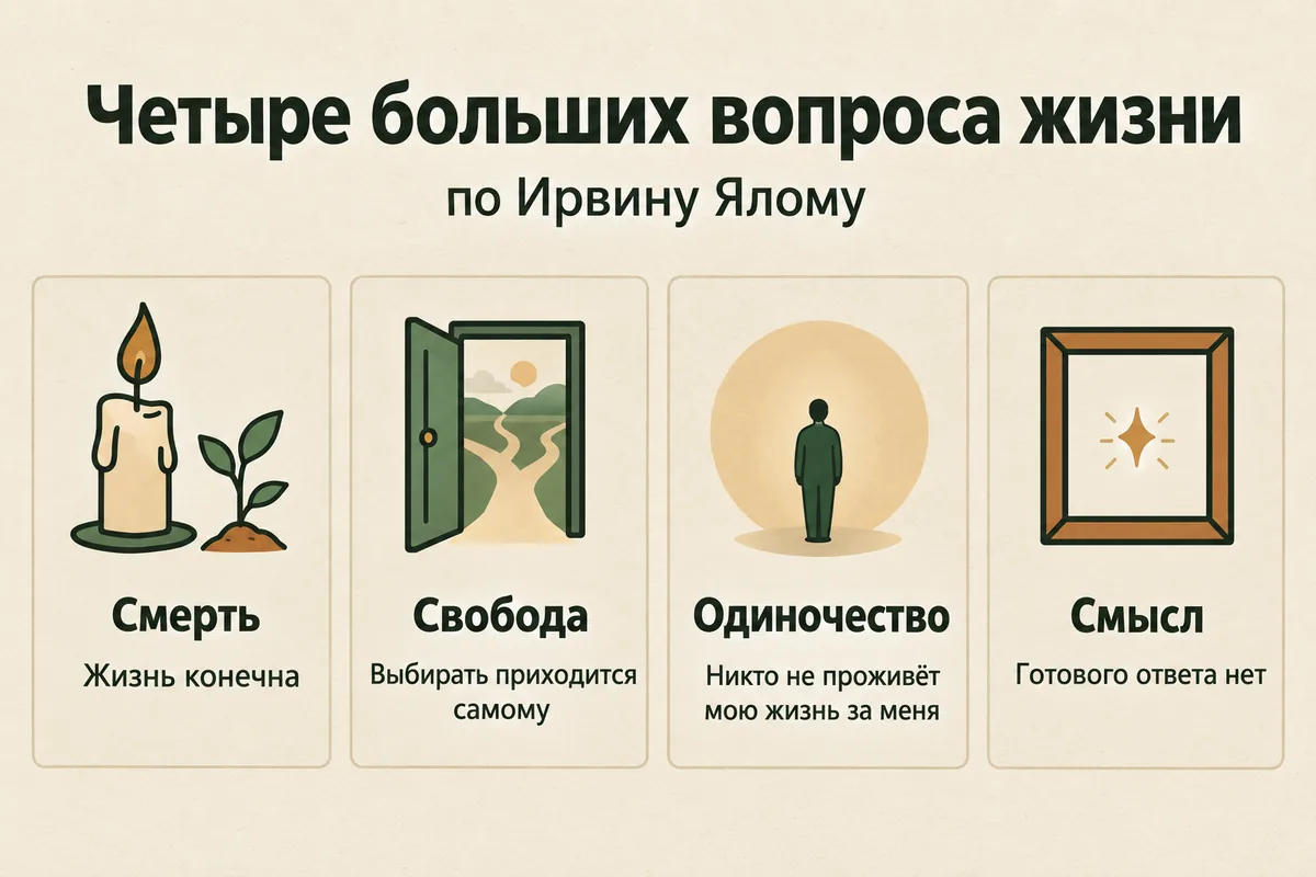 Четыре темы экзистенциального кризиса по Ялому: смерть, свобода, одиночество и смысл