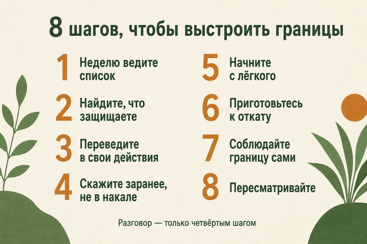 Восемь шагов, чтобы выстроить личные границы: от наблюдения за собой до пересмотра договорённостей