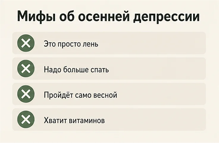 Мифы об осенней депрессии: это просто лень, надо больше спать, пройдёт само весной, хватит витаминов
