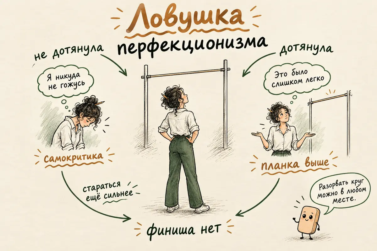 Ловушка перфекционизма: недотянул — самокритика, дотянул — планка поднимается, и круг замыкается