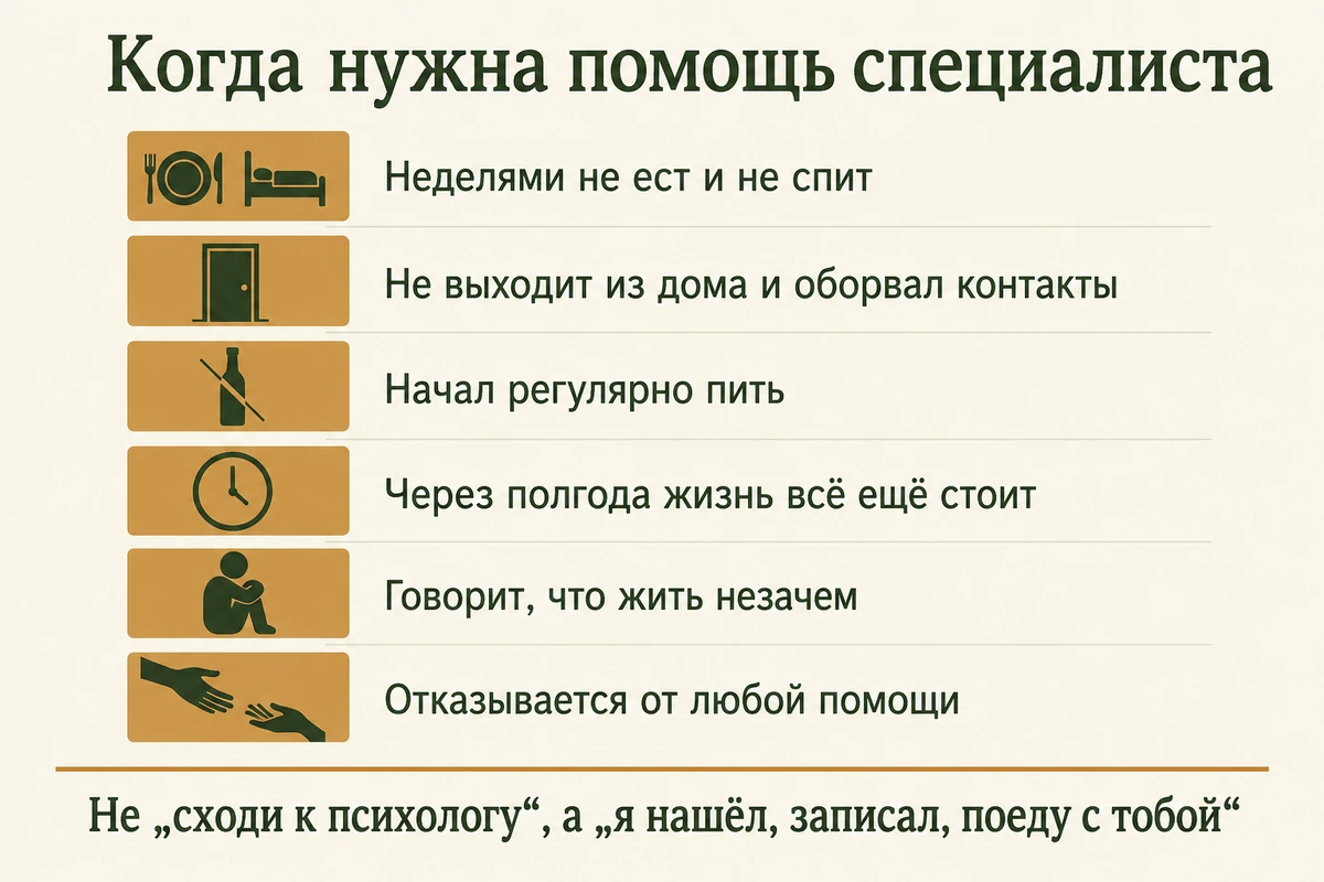 Тревожные признаки у человека в горе, при которых нужна помощь специалиста