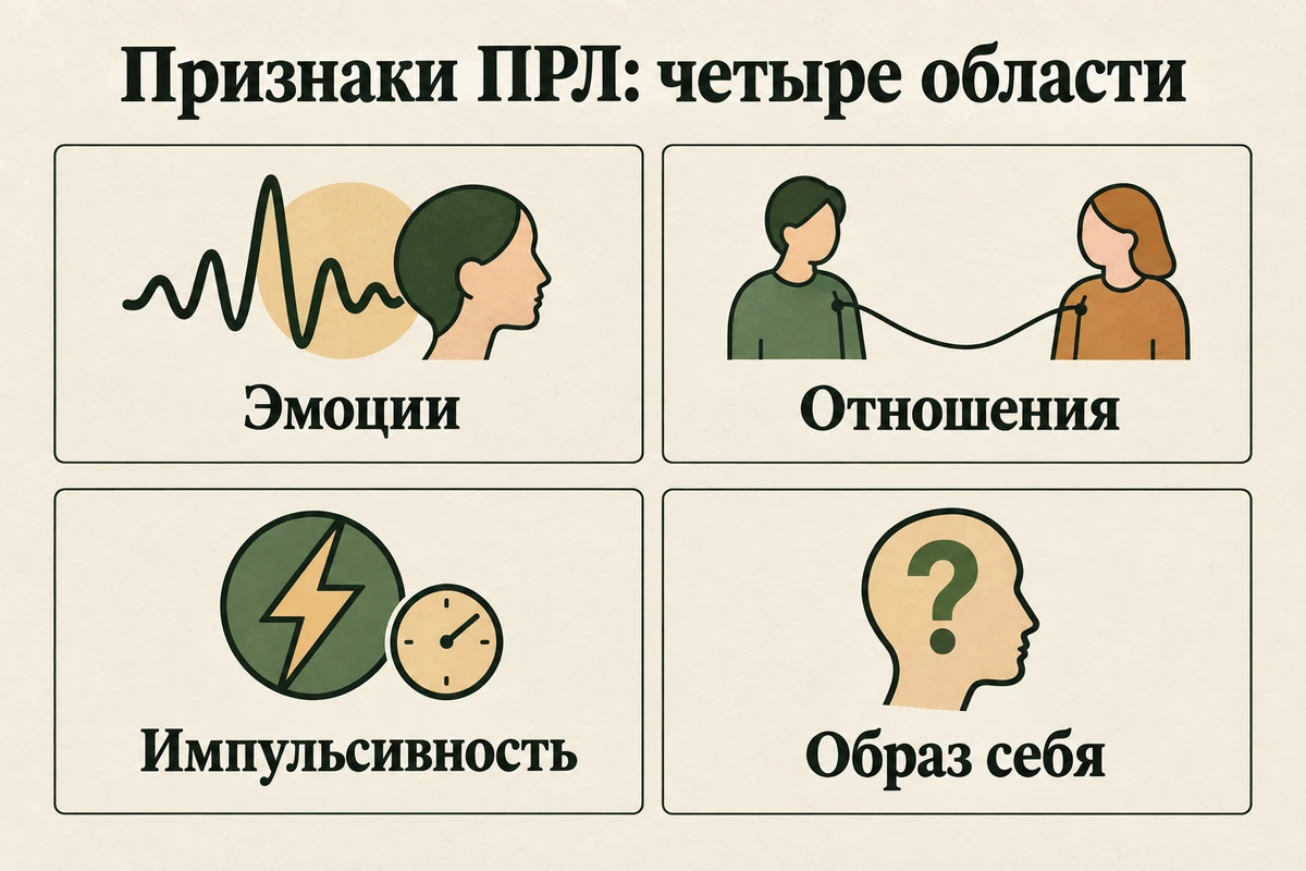 Признаки пограничного расстройства личности: четыре области — эмоции, отношения, импульсивность, образ себя