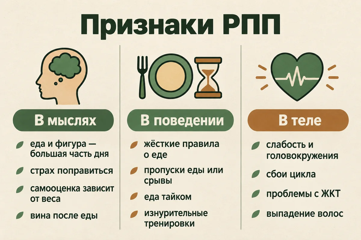 Симптомы расстройства пищевого поведения: признаки в мыслях, в поведении и в теле