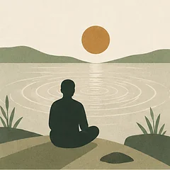 Mindfulness: фигура сидит у воды, по которой расходятся круги